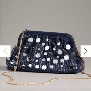 NWT Anthropologie by Anthropology women’s navy mirror beaded clutch bag